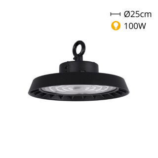 Campânula MEGAVISION IP65 1x100W LED 15000lm (150lm/W) 6500K 90° Alt.9,9xD.25cm preto
