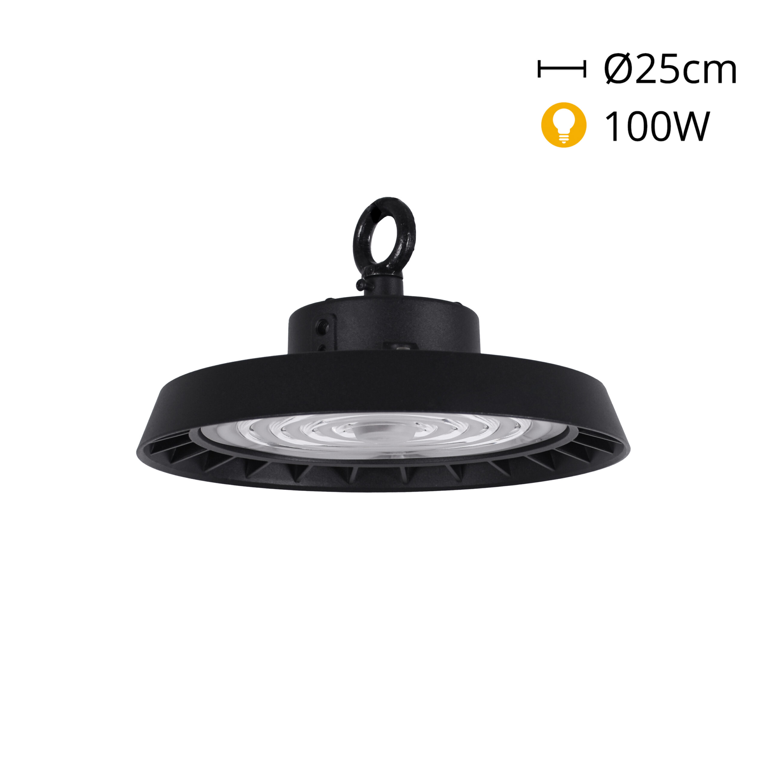 Campânula MEGAVISION IP65 1x100W LED 15000lm (150lm/W) 6500K 90° Alt.9,9xD.25cm preto