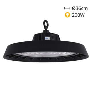 Campânula MEGAVISION IP65 1x200W LED 30000lm (150lm/W) 6500K 90° Alt.11xD.36cm preto
