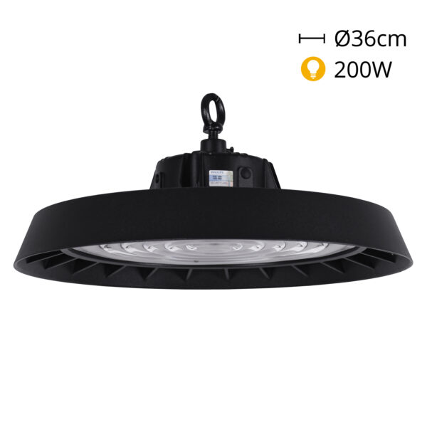 Campânula MEGAVISION IP65 1x200W LED 30000lm (150lm/W) 6500K 90° Alt.11xD.36cm Preto