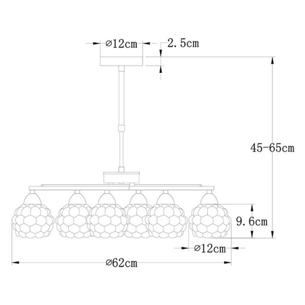 Candeeiro de tecto TULIPA GLASS 6xE14 Alt.Reg.xD.62cm cromado - Image 3