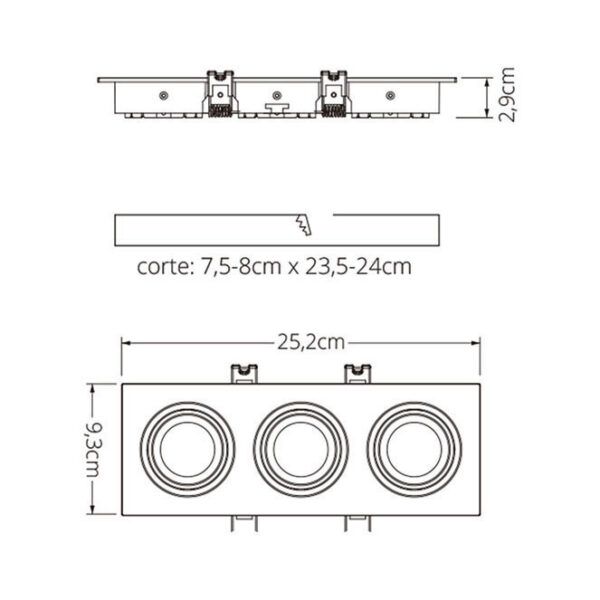 Aro de encastrar ONIRO 3xMR16 C.25,5xL.9,3xAlt.2,9cm Policarbonato (PC) Branco - Image 3