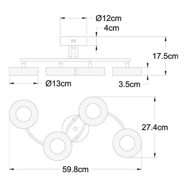 Plafond TOKIO 4x12W LED 3840lm 4000K C.59,8xL.27,4xAlt.17,5cm Cromado - Image 3