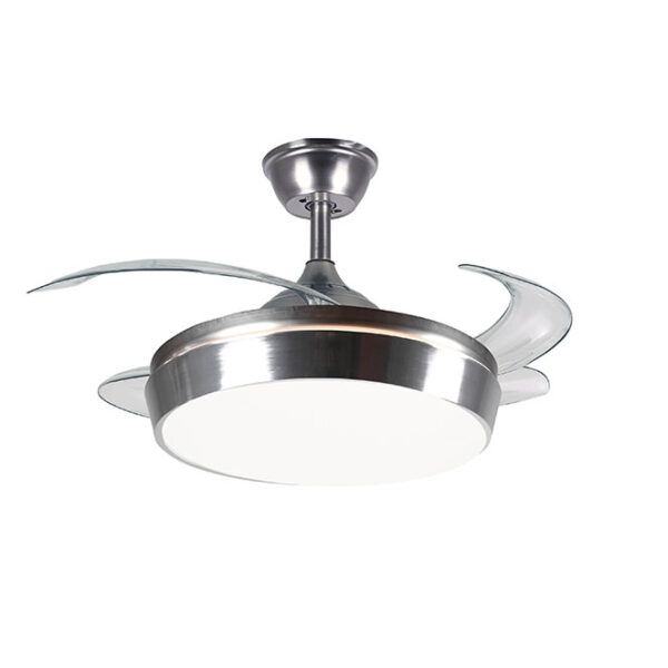 Ventoinha de tecto SIMUN cromada, 4 palas retráteis, 72W LED 3000|4000|6500K, Alt.35xD.107/50cm - Image 2