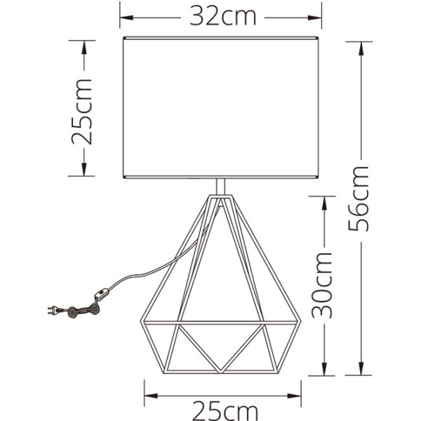 Candeeiro de mesa ABRANTES 1xE27 A.56,5xD.32cm Dourado/Branco - Image 2