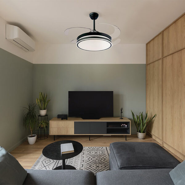 Ventoinha de tecto COCON branca, 4 palas retráteis, 72W LED 3000|4000|6000K, Alt.35xD.108/50cm - Image 3