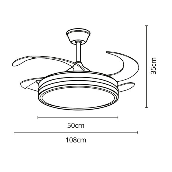 Ventoinha de tecto COCON preta, 4 palas retráteis, 72W LED 3000|4000|6000K, Alt.35xD.108/50cm - Image 3