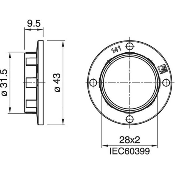 Anilha de abat-jour preta para suporte E14 roscado Alt.9, 5mm D.43mm, em resina termoplástica - Image 2