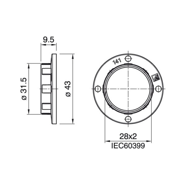 Anilha de abat-jour transparente para suporte E14 roscado Alt.9, 5mm D.43mm, em resina termoplástica - Image 2