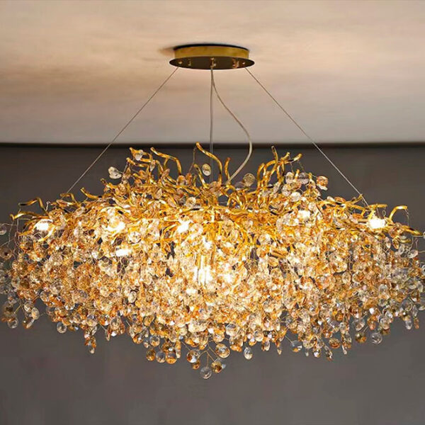 Candeeiro de tecto DAVOS 16xG9 C.150xL.75xAlt.Reg. com cristais ambar e armação dourada - Image 3