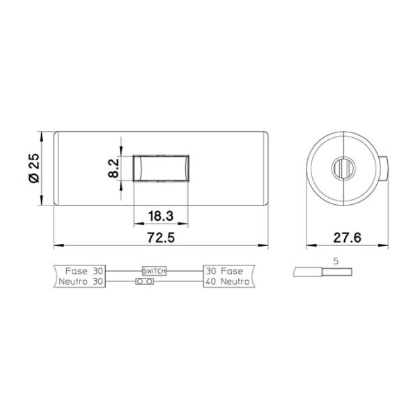 Interruptor de mão unipolar cilíndrico branco, em resina termoplástica - Image 3