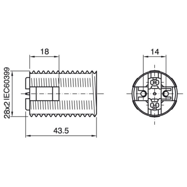 Suporte E14 de 2-peças branco roscado, em resina termoplástica - Image 2