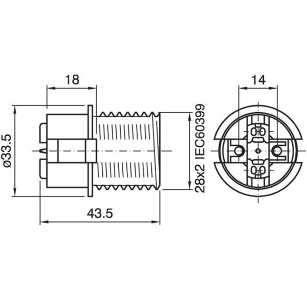Suporte E14 de 2-peças branco meio roscado, em resina termoplástica - Image 2