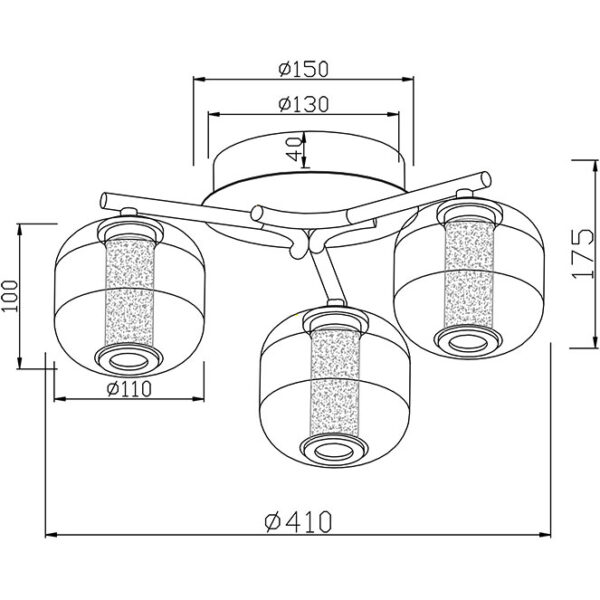 Plafond MALVINA 3x5W LED 900lm 4000K Alt.17,5xD.41cm Metal+Vidro Cromado - Image 2