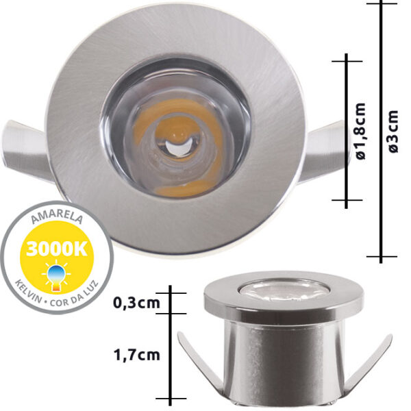 Foco de encastrar DENI redondo fixo 1W LED 80lm 3000K Alt.0,3xD.3cm níquel - Image 2