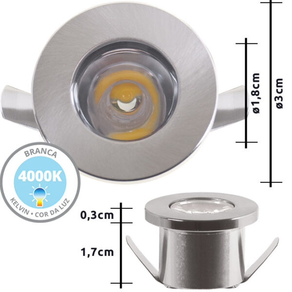 Foco de encastrar DENI redondo fixo 1W LED 80lm 4000K Alt.0,3xD.3cm níquel - Image 2
