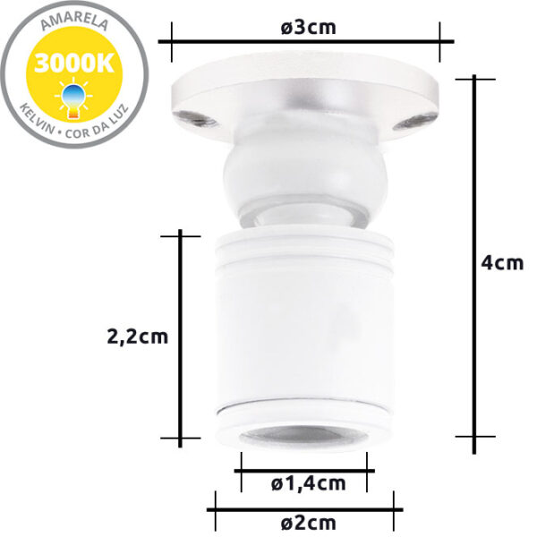 Foco orientável MELVIN redondo 1W LED 70lm 3000K Alt.4xD.3cm Branco - Image 2