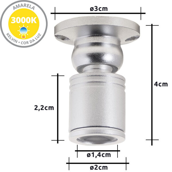 Foco orientável MELVIN redondo 1W LED 70lm 3000K Alt.4xD.3cm níquel - Image 2