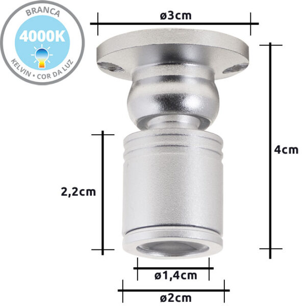 Foco orientável MELVIN redondo 1W LED 70lm 4000K Alt.4xD.3cm níquel - Image 2