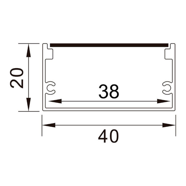 Calha sem abas para fita LED com difusor opalino L.40x Alt.20mm - Image 3