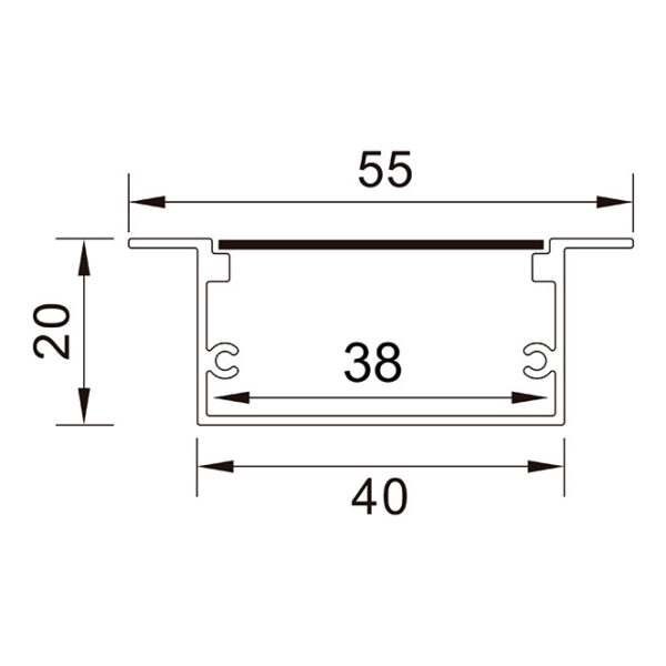 Calha com abas para fita LED com difusor opalino (para embutir) L.55x Alt.20mm - Image 3