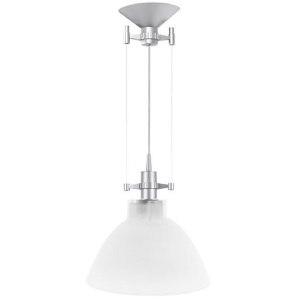 Suspensão HERNER 1xE27 Alt.Reg.xD.32cm Vidro Branco/Prata - Image 2