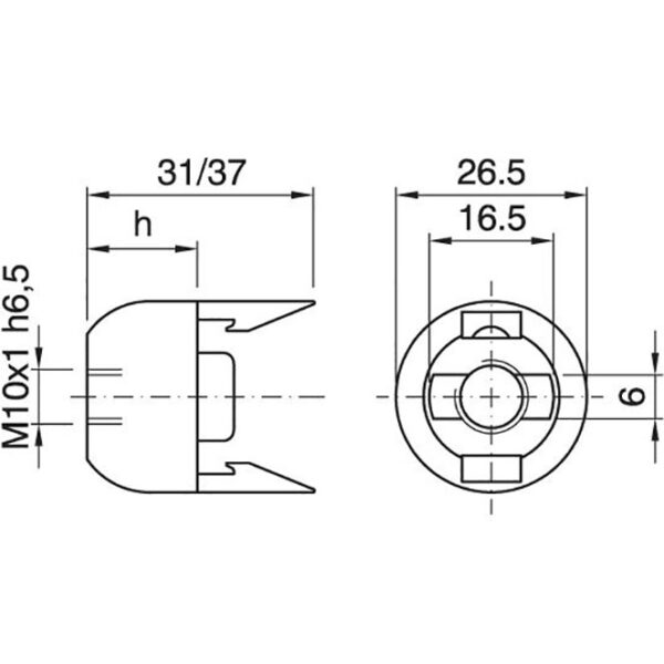 Capa preta para suporte E14 de 2-peças com rosca (M10x1) e batente, em resina termoplástica - Image 2