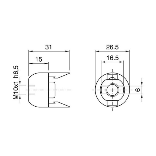 Capa dourada p/suporte E14 de 2-pc c/rosca M10, batente e parafuso anti-rotação, resina termoplástic - Image 2