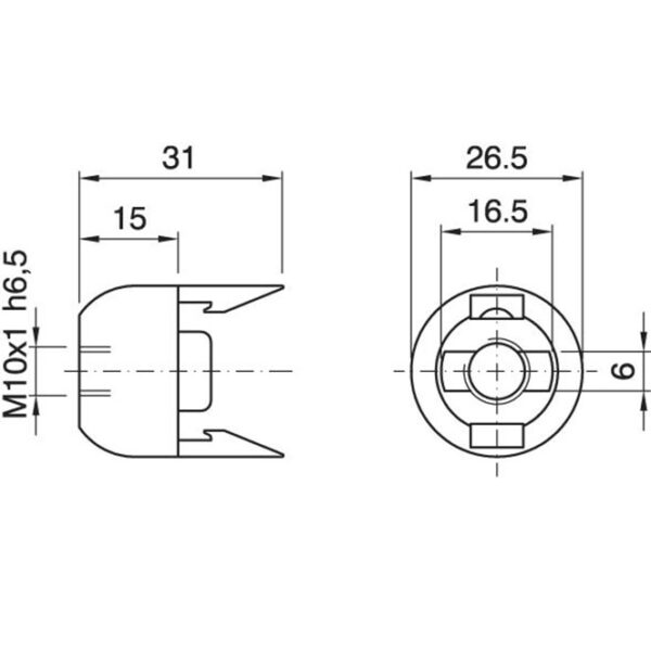 Capa preta p/suporte E14 de 2-pc c/rosca M10, batente e parafuso anti-rotação, resina termoplástica - Image 2