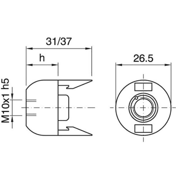 Capa dourada p/suporte E14 de 2-pc c/porca metálica M10 e parafuso anti-rotação, resina termoplástic - Image 2