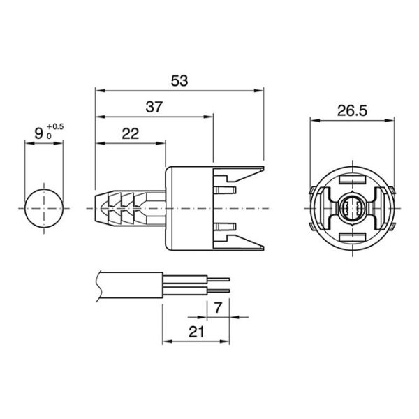 Capa branca para suporte E14 de 2-peças com bucha com serra cabos integrado, em resina termoplástica - Image 2