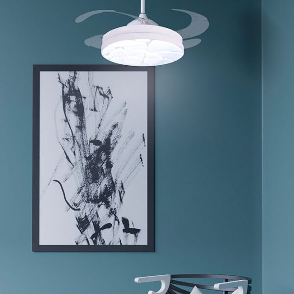 Ventoinha de tecto MARTE branca, 4 palas retráteis, 72W LED 3000|4000|6000K, Alt.35xD.108/50cm - Image 2