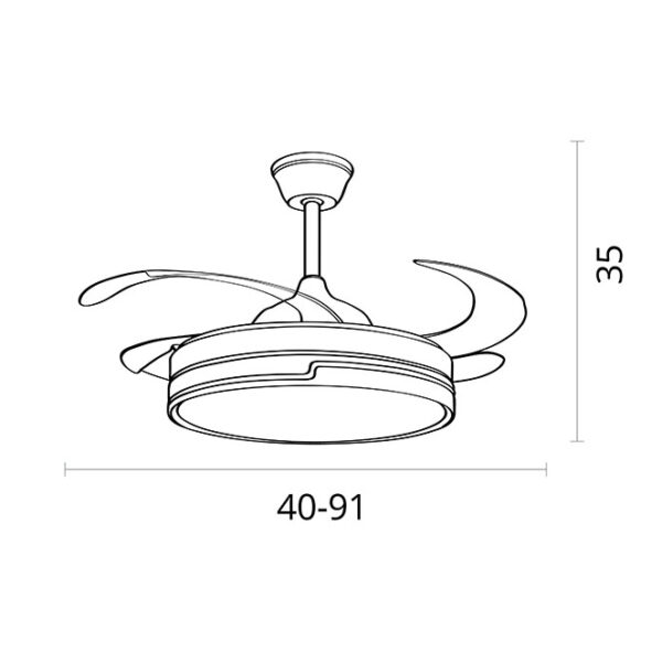 Ventoinha de tecto ROBIN MINI preta, 4 palas retráteis, 48W LED 3000|4000|6000K, Alt.35xD.91/40cm - Image 3