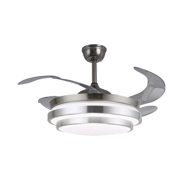 Ventoinha de tecto SELENE MINI níquel, 4 palas retráteis, 48W LED 3000|4000|6000K, Alt.35xD.91/40cm