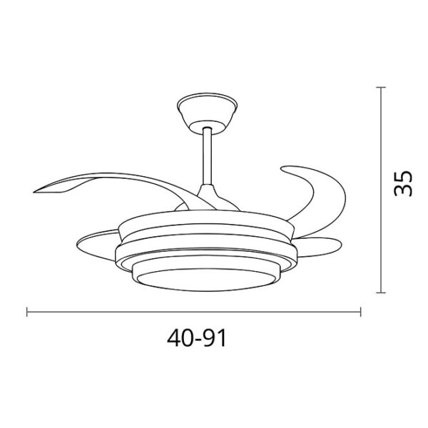 Ventoinha de tecto SELENE MINI níquel, 4 palas retráteis, 48W LED 3000|4000|6000K, Alt.35xD.91/40cm - Image 3