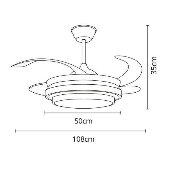 Ventoinha de tecto SELENE preto, 4 palas retráteis, 72W LED 3000|4000|6000K, Alt.35xD.108/50cm - Image 2
