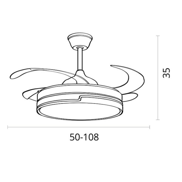 Ventoinha de tecto ROBIN preto/faia, 4 palas retráteis, 72W LED 3000|3500|6500K, Alt.35xD.107/50cm - Image 2