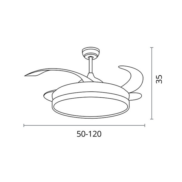 Ventoinha de tecto ASGARD MAXI preta, 4 palas retráteis, 72W LED 3000|4000|6000K, Alt.35xD.120/50cm - Image 3