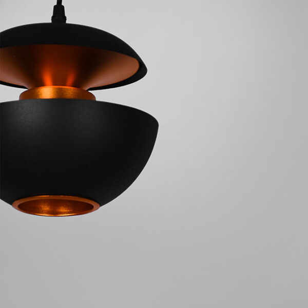 Suspensão MUNICH D.20cm 1xE27 em metal preto com interior em dourado - Image 2