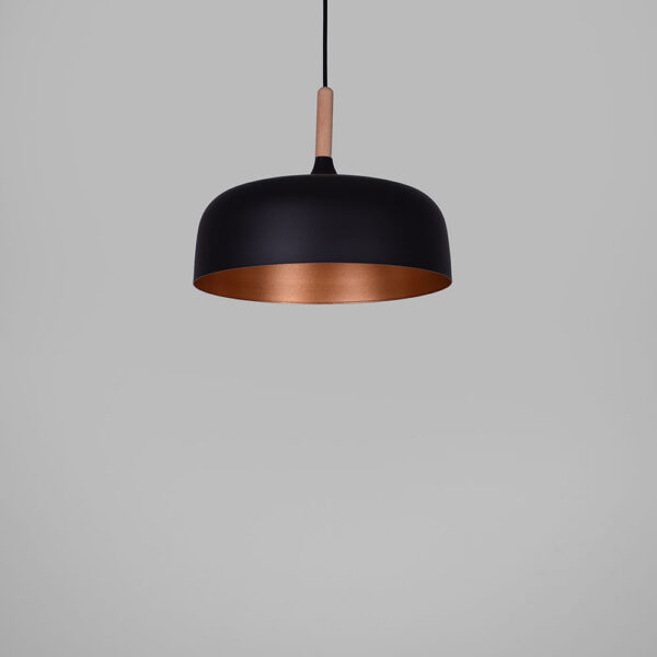 Suspensão HALLE D.30cm 1xE27 em metal preto com interior em dourado - Image 2