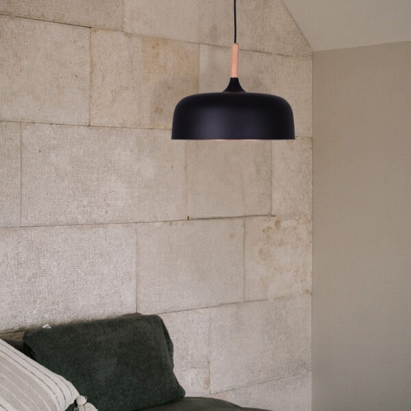 Suspensão HALLE D.30cm 1xE27 em metal preto com interior em dourado - Image 3