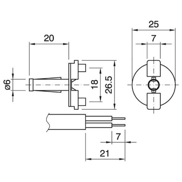 Isolador e stop para suporte E27 1-peça para cabos achatados, em resina termoplástica de cor branca - Image 2
