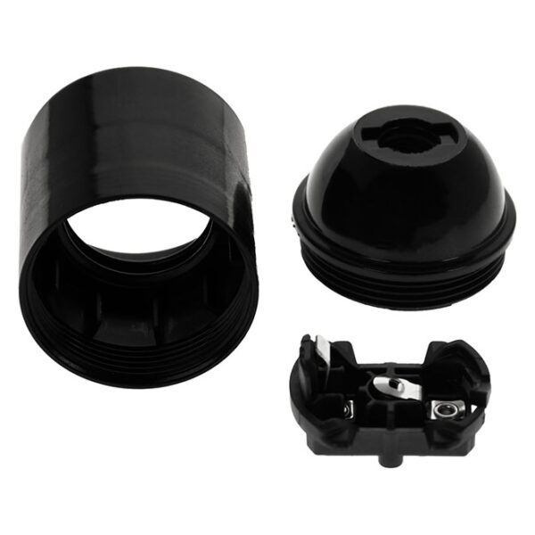 Suporte E27 completo preto brilhante (3-peças: camisa lisa, capa e miolo) em resina termoplástica - Image 3
