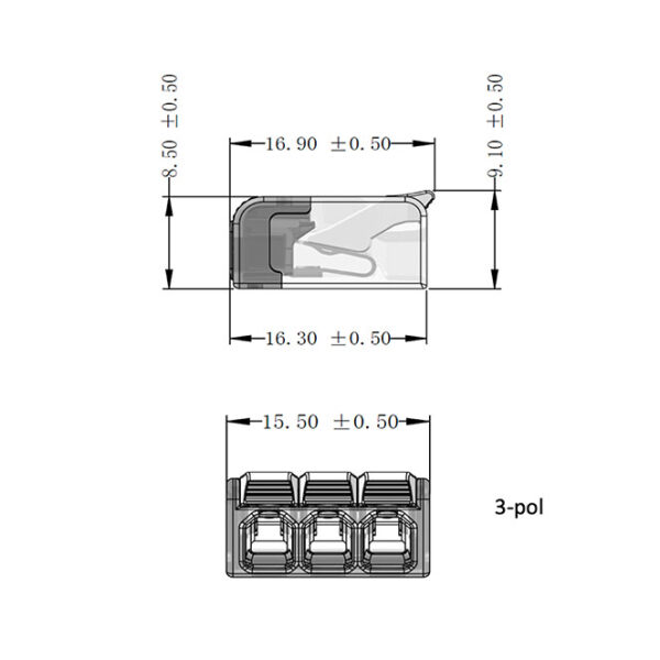 Ligadorcom patilha 3 polos 0,2-2,5mm2 450V 24A em policarbonato transparente(cx 100pcs) - Image 3