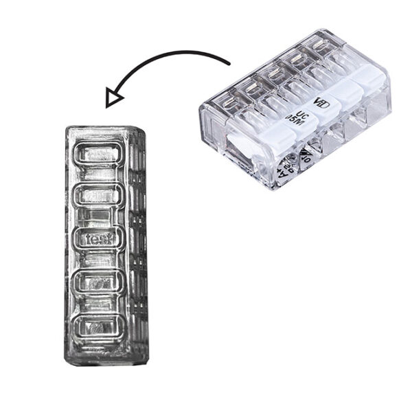 Ligador com patilha 5 polos 0,2-2,5mm2 450V 24A em policarbonato transparente (cx 50pcs) - Image 2