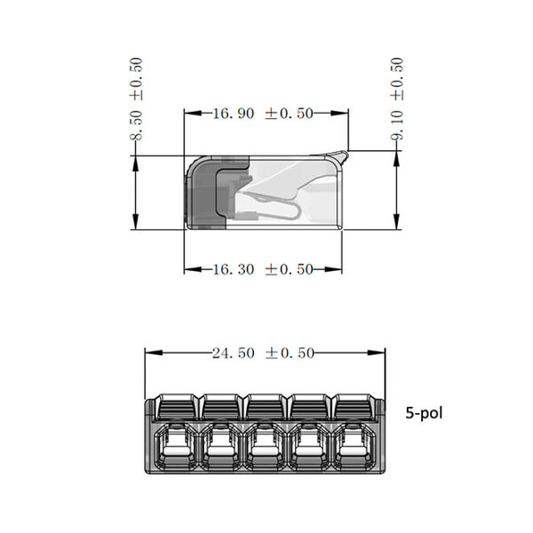 Ligador com patilha 5 polos 0,2-2,5mm2 450V 24A em policarbonato transparente (cx 50pcs) - Image 3