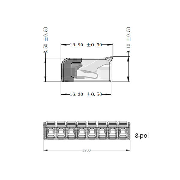 Ligador com patilha 8 polos 0,2-2,5mm2 450V 24A em policarbonato transparente (cx 25pcs) - Image 3