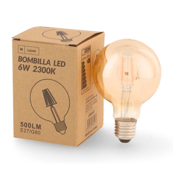 Lâmpada LED Filamento E27 G80 6W Âmbar 2300K