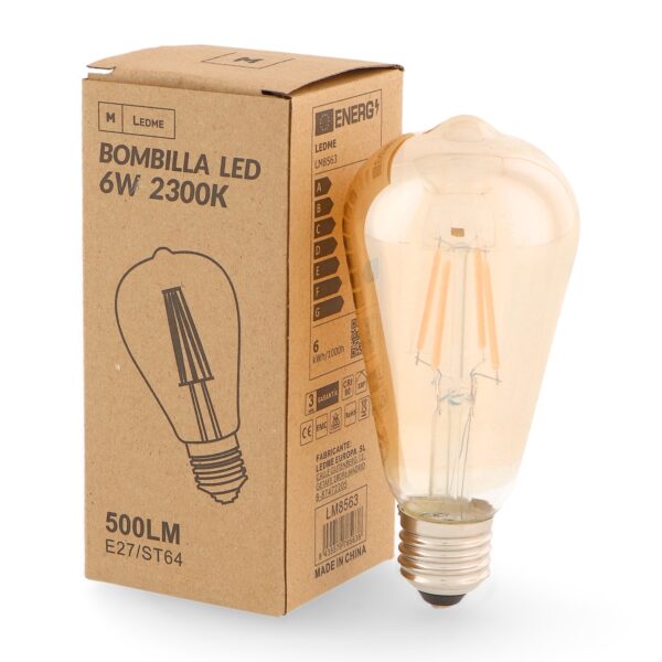 Lâmpada LED Filamento E27 ST64 6W Âmbar 2300K