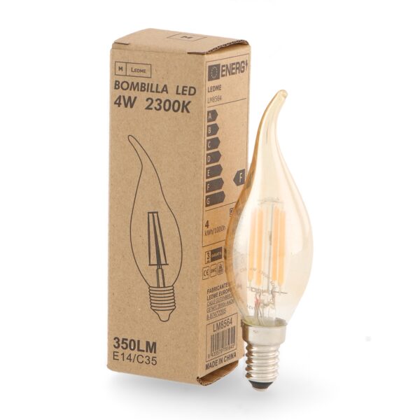 Lâmpada LED Filamento E14 C35 Ponta 4W Âmbar 2300K